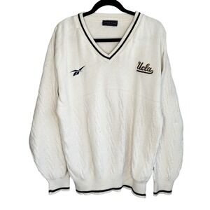VTG UCLA Reebok Andrew Rohan Sweater L arge Sports Preppy V Neck Chunky Knit USA
